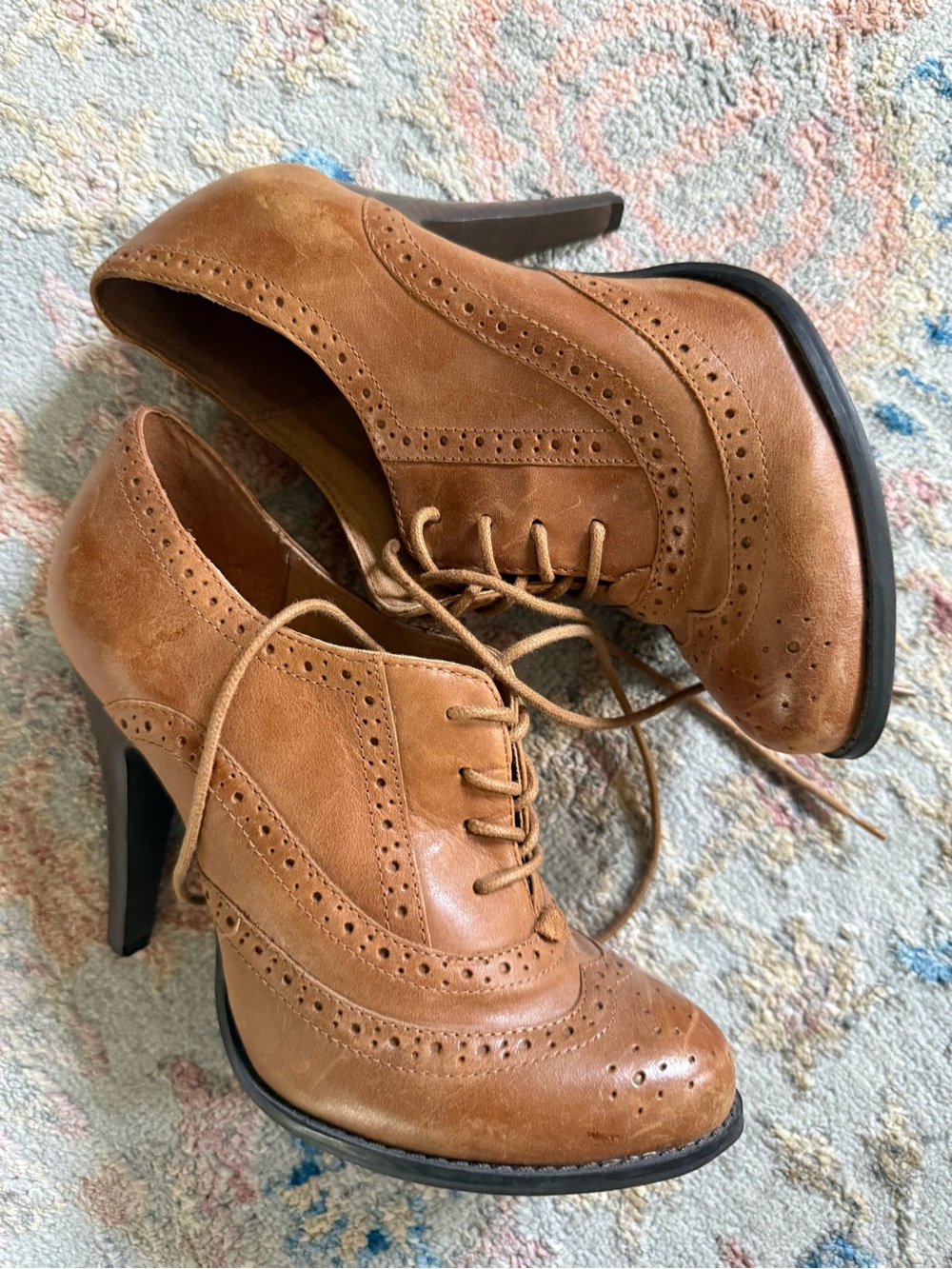 Aldo Women’s Lace-Up Wingtip Heeled Oxfords in Brown